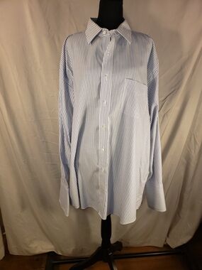 Men's Meeting Street Light Blue & White Pinstripe Formal Dress Shirt - 18 34/35